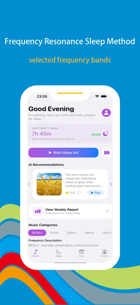 Wonder Sleep iOS app screenshot - Sleep tracker and sound wave healing app