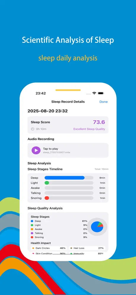 Wonder Sleep screenshot 4 - Sleep cycle monitoring with deep sleep, light sleep, and wakefulness tracking