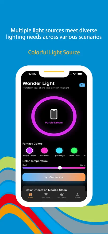 Wonder Light iOS app screenshot - Night light and ambient lighting app