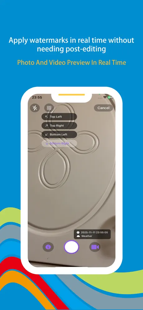 Wonder Stamp iOS app screenshot - Add intelligent watermarks to photos and videos with real-time preview