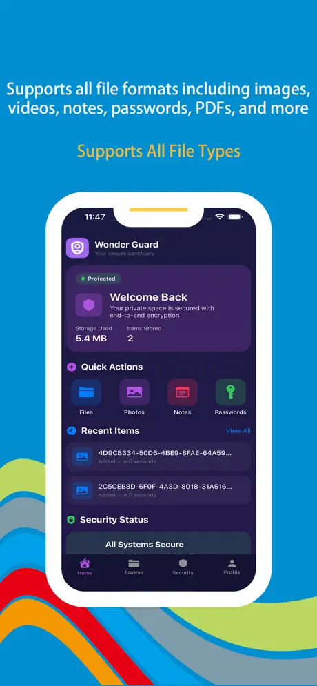 Wonder Guard iOS app screenshot - Private vault and secure storage app