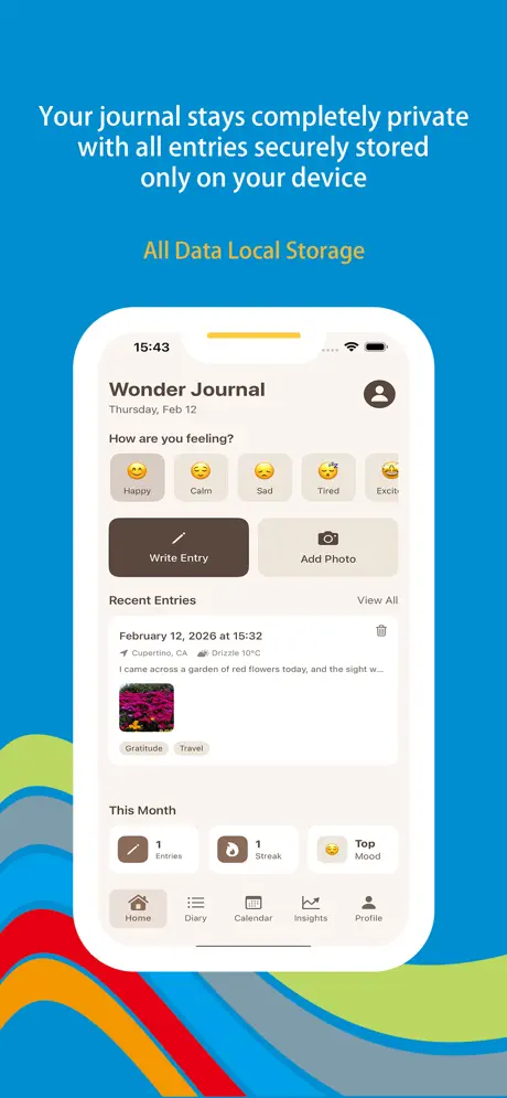 Wonder Journal - Daily Diary iOS app screenshot