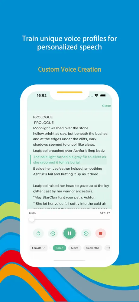 Wonder Voice iOS screenshot — text to speech player